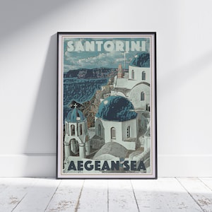 Santorini Aegean Sea Poster | Greek Island Vintage Print | Santorini Travel Art | Alecse Limited Edition