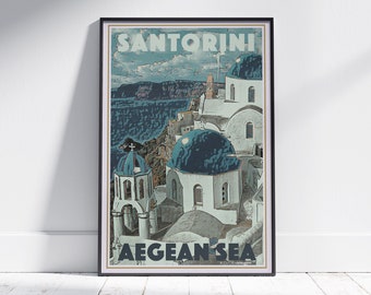 Santorini Poster Aegean Sea by Alecse | Limited Edition | Greece Travel Poster | Santorini Print | Poster of Santorini Gift | Greece Print