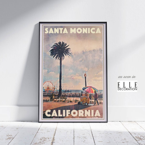 Santa Monica Pier Vintage Style Poster, California Beach Art Decor, Limited Edition Coastal Wall Art, Alecse Travel Poster, Unique Home Gift