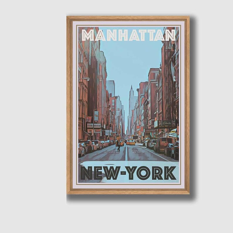 Poster Manhattan NY Vintage Retro Poster New York Manhattan Etsy