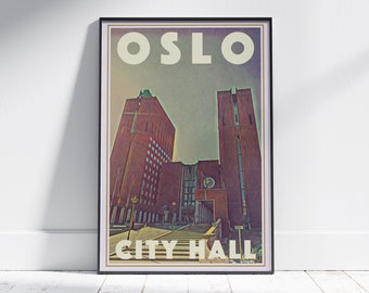 Oslo Poster 'City Hall' by Alecse | Limited Edition | Norway Travel Poster | Norwegian Gift | Oslo Print | Oslo Travel Wall | Norway poster