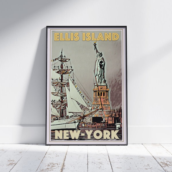 New York Poster Ellis Island Fregate by Alecse | 300ex | New York Print | Statue of Liberty Poster | US Travel Poster | New York Travel Wall