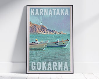 Gokarna Poster Boats by Alecse | Limited Edition | Classic India Travel Poster | Karnataka Poster | Gokarna Print | Classic Karnataka Print