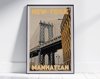 New York Poster Manhattan Bridge by Alecse | Limited Edition | New York Travel Poster Manhattan Bridge print | Classic US Poster of New York