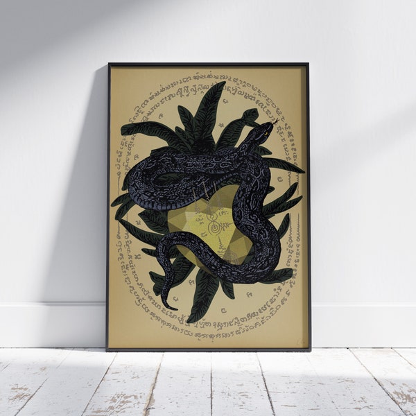 affiche de python | uvres d'art Sak Yant | Édition limitée par Cha x vintage Exotics™ | Impression thaïlandaise classique | Cadeau porte-bonheur | Cadeau de prospérité