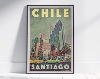 Chile Poster Santiago Green by Alecse | Limited Edition | Chile Travel Poster of Santiago | Santiago Print | Chile Decoration Print Gift