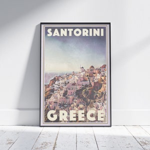 Santorini Poster Panorama by Alecse | Limited Edition Greece Travel Poster | Santorini Gallery Wall Print of Cyclades | Greece Decoration