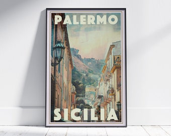 Palermo Poster Sun by Alecse | Limited Edition | Italy Travel Poster | Sicily Gallery Wall Print of Palermo | Classic Poster of Sicily
