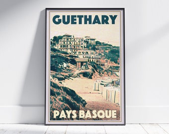 Guethary Print Panorama by Alecse | Limited Edition | Basque Country Poster of Guethary Poster | Classic French Travel Poster | Basque Print
