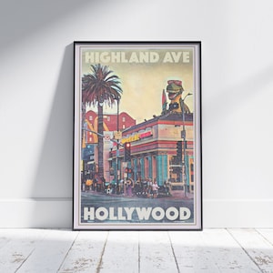 Los Angeles Poster Highland & Hollywood by Alecse | Limited Edition Los Angeles Travel Poster | California Gallery Wall Print of Hollywood