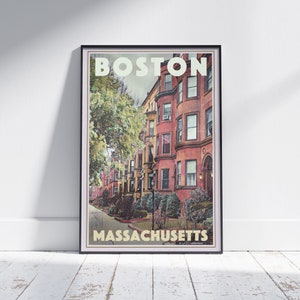 Boston Poster Red Bricks by Alecse | Limited Edition USA Travel Poster | Massachusetts Gallery Wall Print of Boston | Boston Decoration