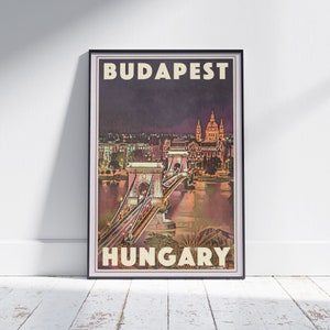 Budapest Poster Chain Bridge by Alecse | Limited Edition Hungary Travel Poster | Budapest Gallery Wall Print of Hungary | Budapest Decor