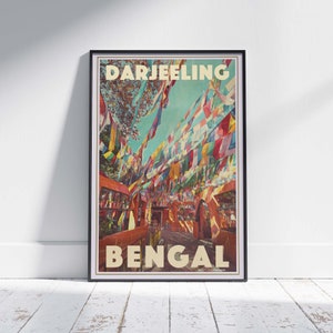 Darjeeling Poster Temple by Alecse | Limited Edition | India Travel Poster | Darjeeling print Bengal | Bengal Gallery Wall Print of Greece