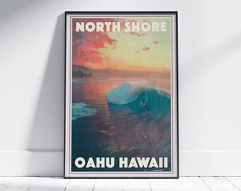 Hawaii Poster Oahu North Shore by Alecse  | Limited Edition | Hawaii Travel Poster | Oahu Print | North Shore Poster | Hawaii Surf Poster