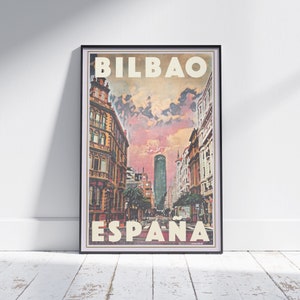 Bilbao Poster Sunset by Alecse | Limited Edition Spain Travel Poster | Biscay Gallery Wall Print of Bilbao | Basque Country Decoration