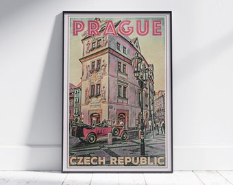 Prague Poster Old Car by Alecse | Limited Edition Czechia Travel Poster | Prague print | Czech Gift | Classic Czechia Gallery Wall Print
