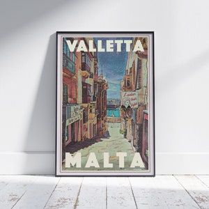 Malta Poster Valletta Street by Alecse | Limited Edition | Malta Travel Poster | Malta Gallery Wall print of Valletta | Classic Malta Print