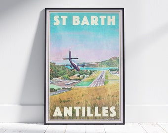 St Barth Poster Landing by Alecse | Limited Edition | Caribbean Travel Poster | Classic St Barth Print | Antilles Travel Poster of St Barts