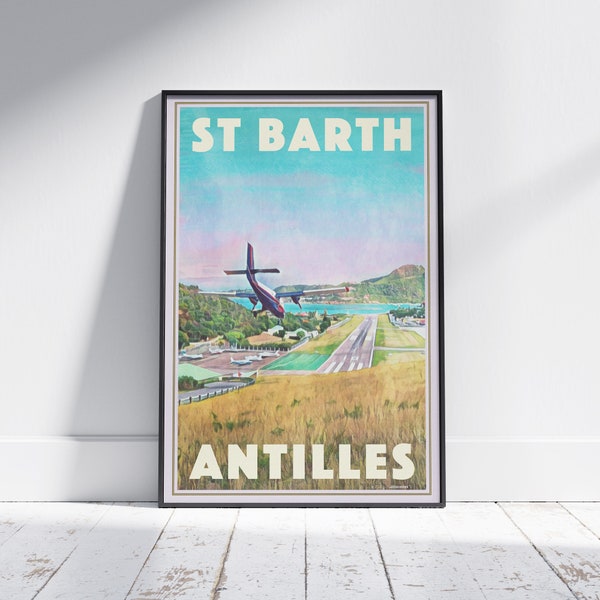 St Barth Poster Landing by Alecse | Limited Edition | Caribbean Travel Poster | Classic St Barth Print | Antilles Travel Poster of St Barts