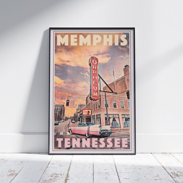 Memphis Poster Tribute to Elvis by Alecse | Limited Edition | Tennessee Gallery Wall Print of Memphis Orpheum | Classic Memphis Print