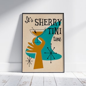 Sherry Tini Cocktail Poster | Vintage-Inspired Sherry Martini Art | Limited Edition Retro Print | Mid-Century Modern Wall Art