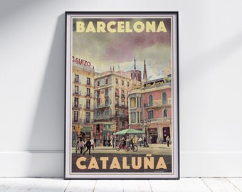 Barcelona Poster Angel Square by Alecse | Limited Edition Spain Travel Poster | Catalonia Gallery Wall Print of Barcelona | Spain Deco Gift