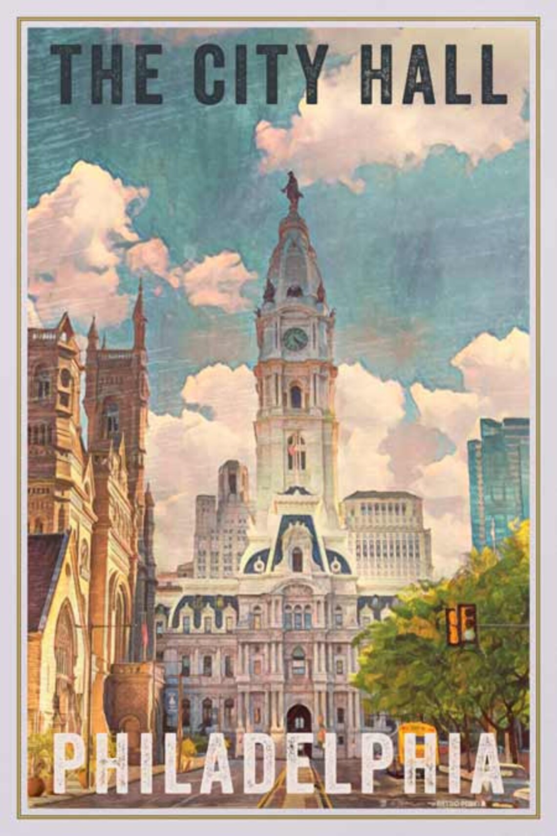 Poster Philadelphia Vintage titled Philly City Hall Retro Etsy