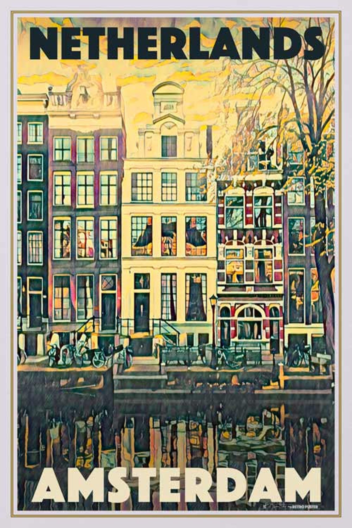 Retro Poster Amsterdam 5 Vintage Travel Poster Nederland Etsy