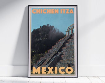 Chichen Itza Poster by Alecse | Limited Edition | Mexico Travel Poster | Yucatan Poster | Pyramid Print | Poster of Chichen Itza Mexico