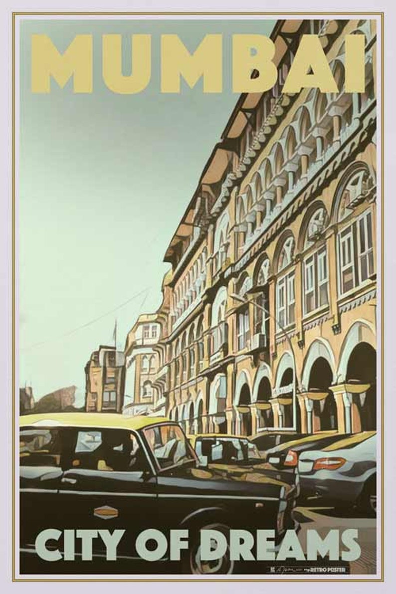 Poster Mumbai Vintage titled City of Dreams Vintage Art Etsy
