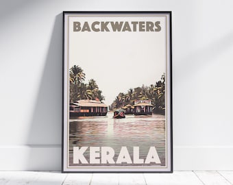 Kerala poster Backwaters Trafic 2 by Alecse | Limited Edition | Kerala Travel Poster Series | Classic Backwaters print | Deco Kerala Gifts