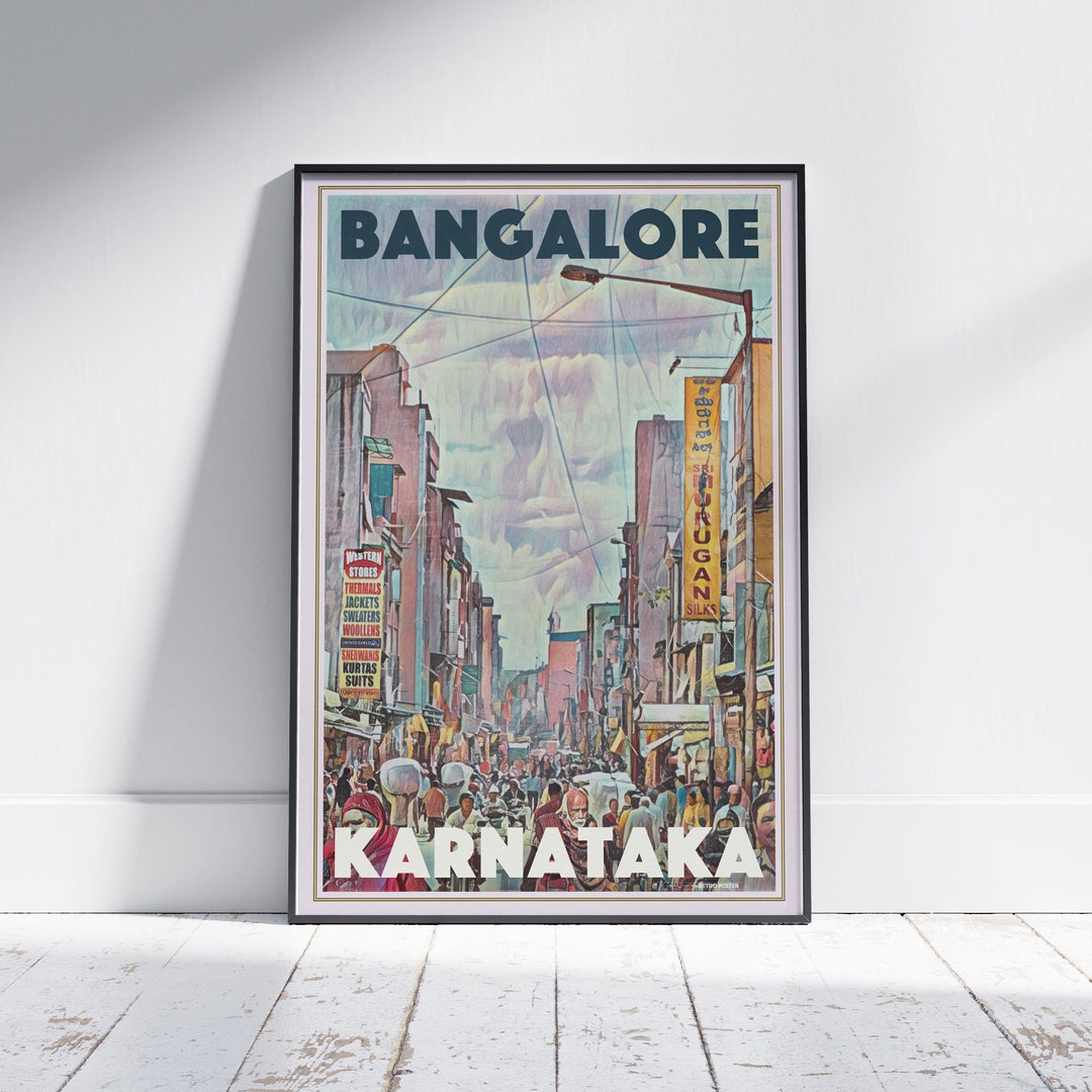Bangalore Poster Street by Alecse Limited Edition Vintage India Travel