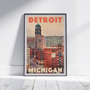 Detroit Michigan Vintage Travel Poster by Alecse, Limited Edition City Artwork, Unique Home Decor, Premium Quality Wall Art