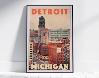 Detroit Poster by Alecse | Limited Edition US Gallery Wall Print of Detroit | Michigan Poster of Detroit | Classic Detroit Print Michigan