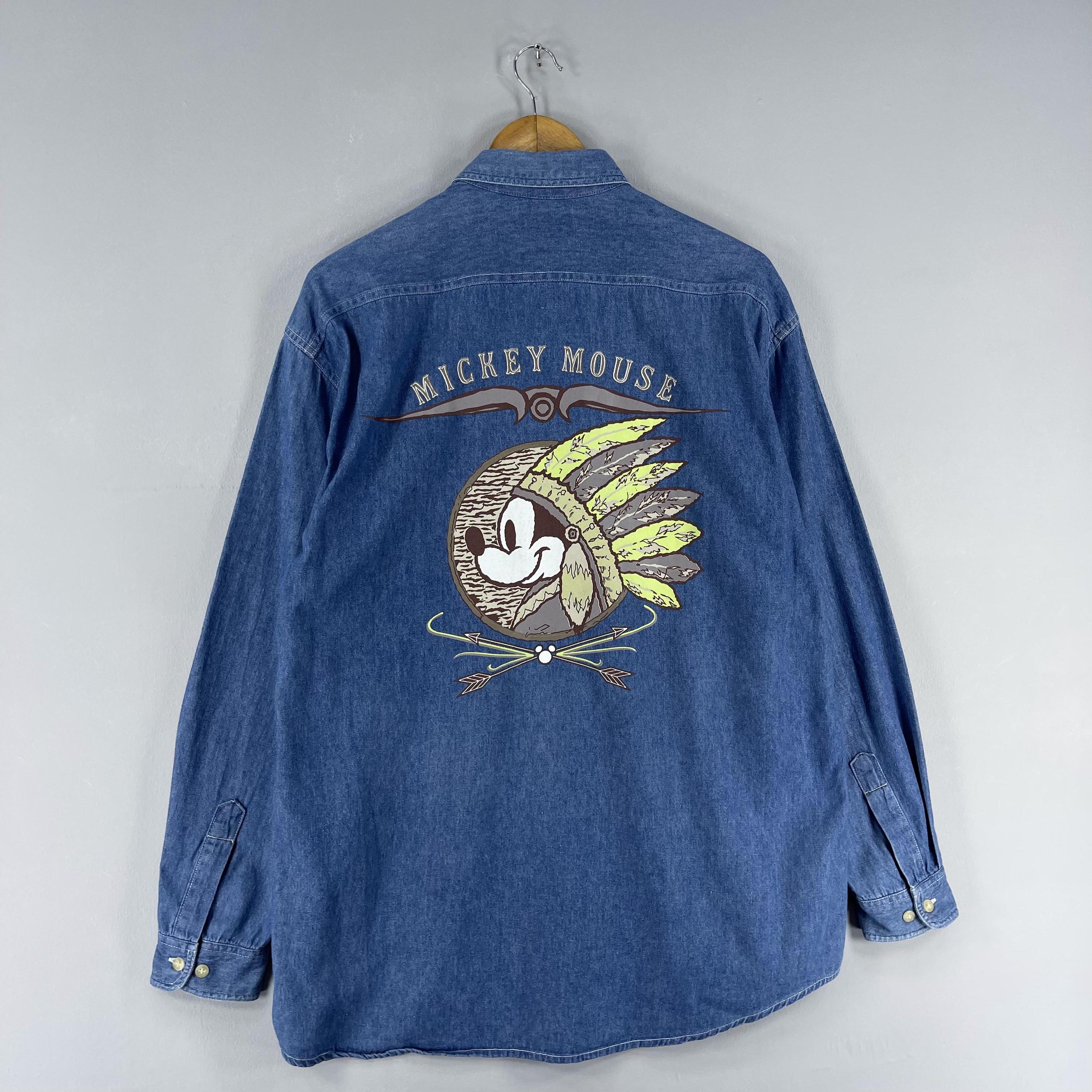 Vintage 90's MICKEY MOUSE Denim Shirt Large Mickey Mouse Cartoon