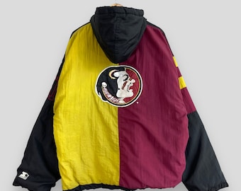 Florida State SEMINOLES Nfl Bomber Coat Xlarge Vintage 90's Starter Seminoles Football Big Logo Embroidery Multicolor Heavy Jacket Size XL