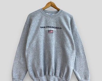 Vintage Y2K SAN FRANCISCO Crewneck Sweatshirt Medium San Francisco California United States Spell Out Embroidery Gray Sweater Size M