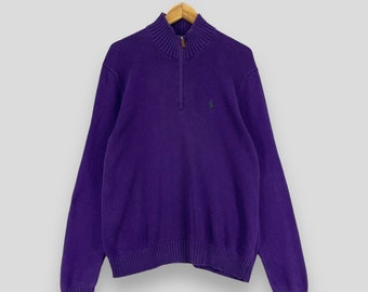Vintage 1990s Polo RALPH LAUREN Sweater Medium Ralph Lauren Pony Sportswear Half Zipper Casual Polo Sport Purple Sweater Size M