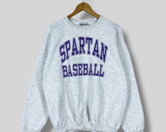 SPARTAN BASEBALL Crewneck Sweatshirt Large Vintage 90's Michigan State University Spartan Baseball Spellout Gray Sweater Pullover Size L