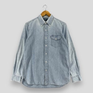 Vintage 1990s POLO RALPH LAUREN Denim Button Up Shirt Medium Ralph Lauren Small Pony Workwear Polo Blue Denim Worker Shirt Women Size M
