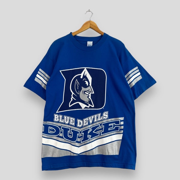 Vintage DUKE Blue Devils camiseta mediana 1990 Saleem Sportswear Duke University Big Print Spellout Duke Ncaa Basketball Blue Tees Tamaño M