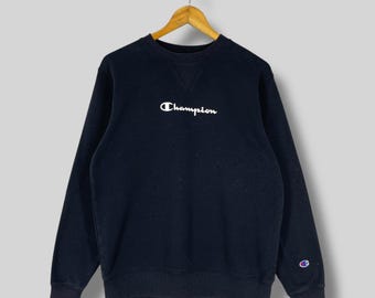 Vintage 90s Champion Black Embroidered Spell Out Hoodie Size Small
