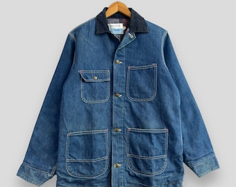 Vintage 80's SEARS Chore Denim Jacket Medium Workwear Blanket Lined Heavy Cold Weather Jacket Four Pocket Heavy Denim Coats Buttons Size M