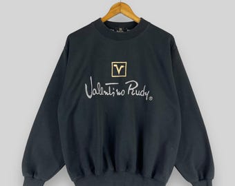 VALENTINO RUDY クルーネック スウェットシャツ ミディアム ヴィンテージ Y2K ヴァレンティノ パリ スペルアウト 刺繍 ヴァレンティノ イタリア プルオーバー ブラック セーター サイズ M