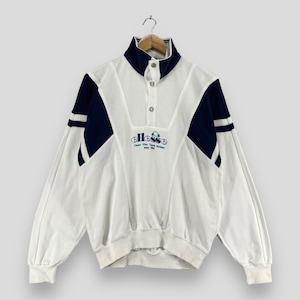 Vintage 1990s ELLESSE Pullover Sweater Medium Ellesse Italia Spell Out Embroidery Sportswear Ellesse Colorblock Crop Sweatshirt Women Size M
