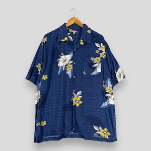 Vintage Y2K GEORGE Hawaii Rayon Shirt Large Hawaiian Floral Beach Sunwear Hibiscus Flower Aloha Wear Buttondown Beachwear Shirt Size L
