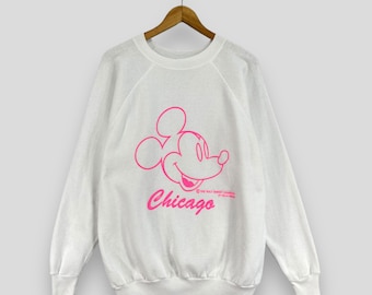 Vintage MICKEY MOUSE Crewneck Sweatshirt Medium 1990's Walt Disney Mickey Mouse Cartoon Mickey Mouse Chicago White Jumper Pullover Size M