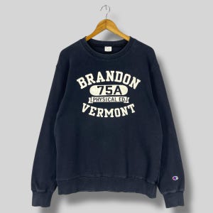 Vintage 1990s CHAMPION Crewneck Sweatshirt Large Champion Brandon Vermont Spellout Sportswear Champion Black Pullover Sweater Size L