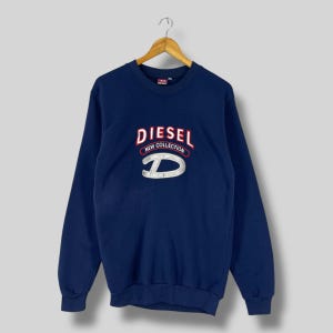 Vintage 90&#39;s DIESEL Crewneck Sweatshirt Medium Diesel New Collection Spellout Big Logo Embroidery Sportswear Diesel Blue Sweater Size M