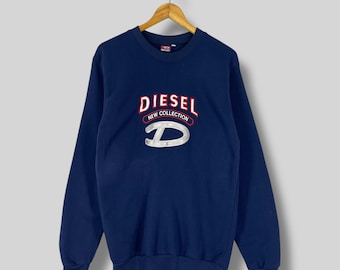 Vintage 90's DIESEL Crewneck Sweatshirt Medium Diesel New Collection Spellout Big Logo Embroidery Sportswear Diesel Blue Sweater Size M
